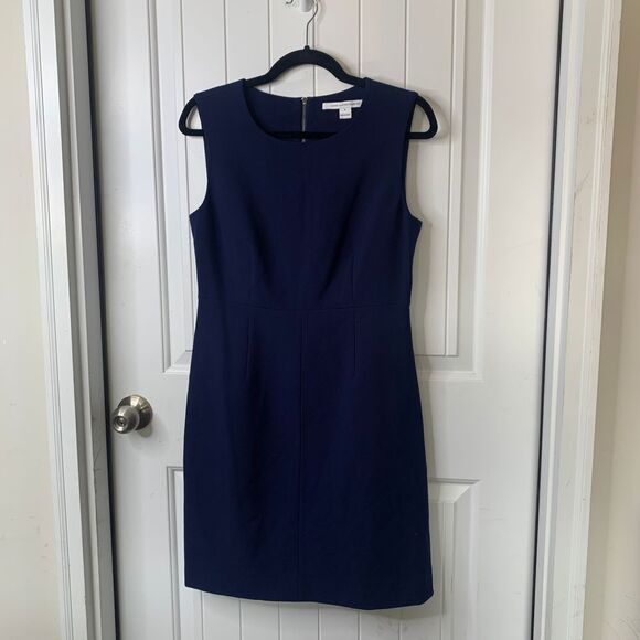 Diane von Furstenberg Sheath Dress Sleeveless Career Workwear Navy‎ Blue 8 - Picture 1 of 5